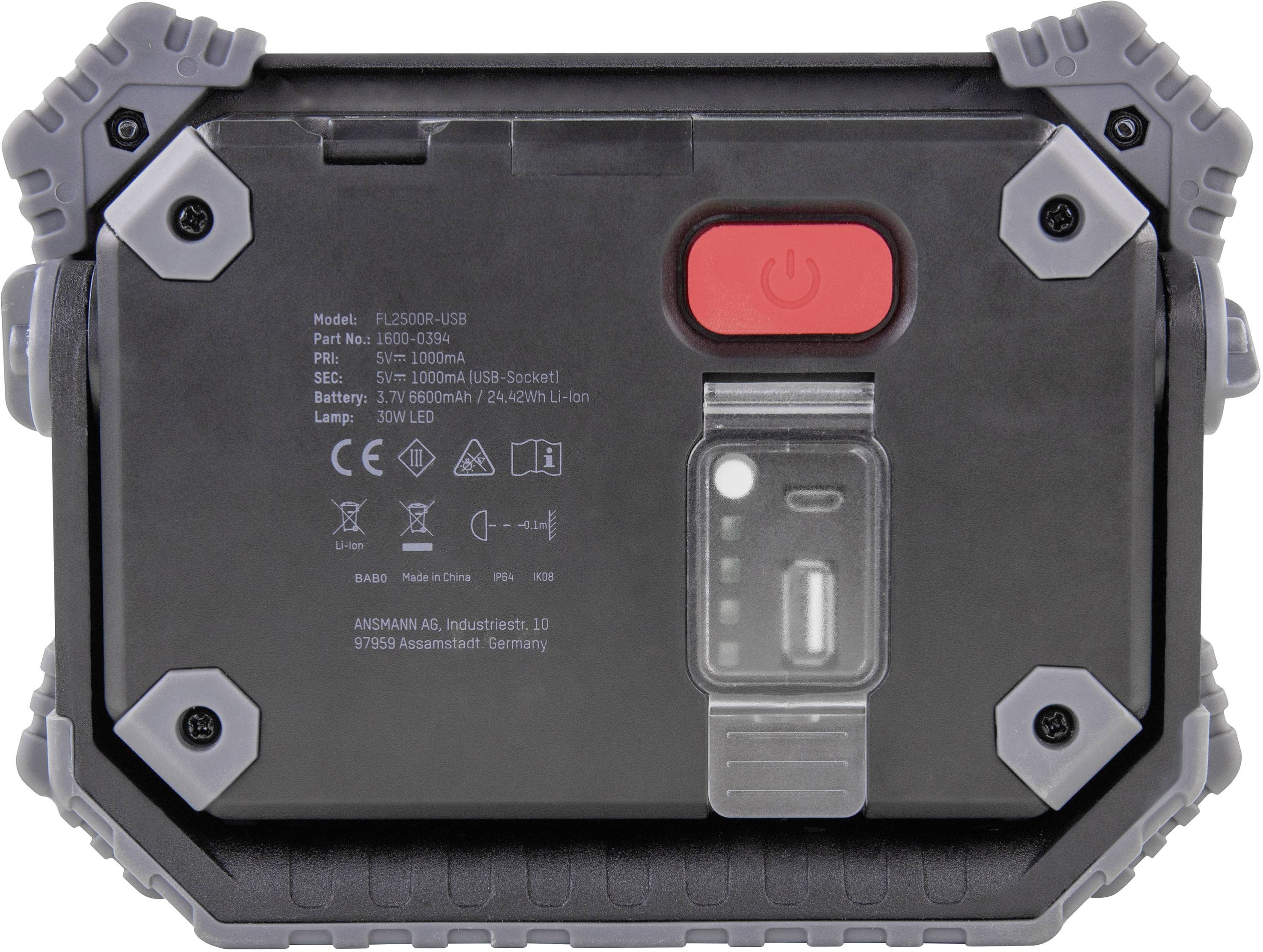 Ansmann 1600-0394 FL2500R LED (monochrome) Work light rechargeable 30 W 2400 lm