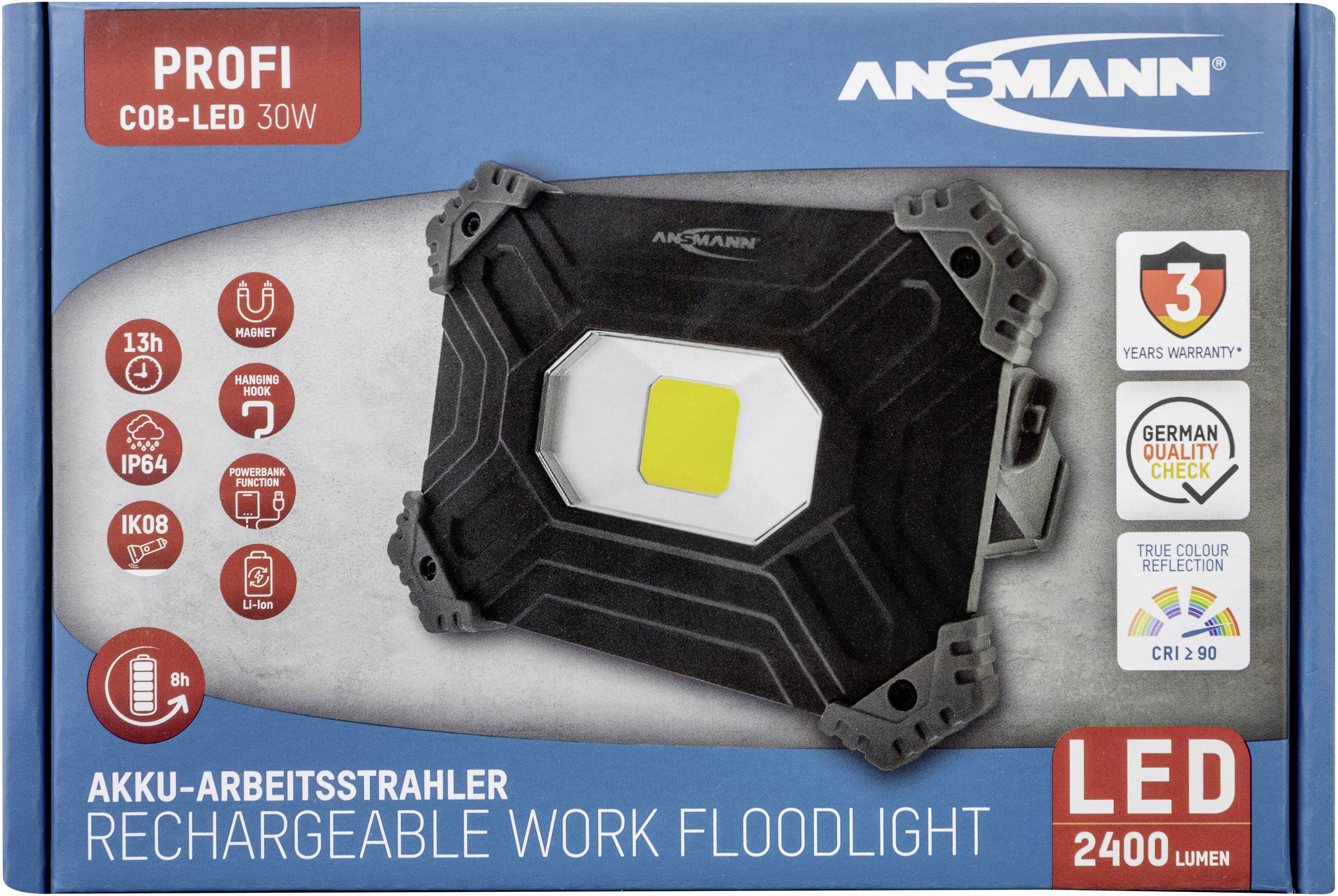 Ansmann 1600-0394 FL2500R LED (monochrome) Work light rechargeable 30 W 2400 lm
