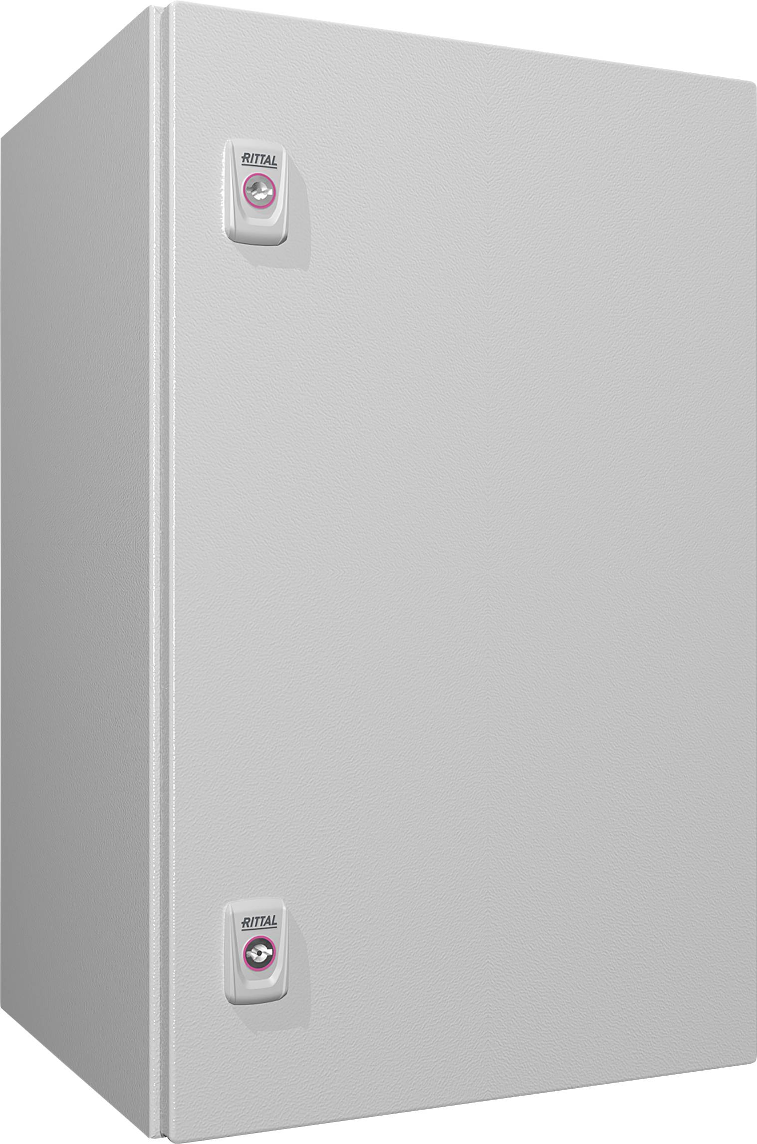 Grey-painted electrical enclosure with two handles on the front, suitable for industrial electronic equipment housing.