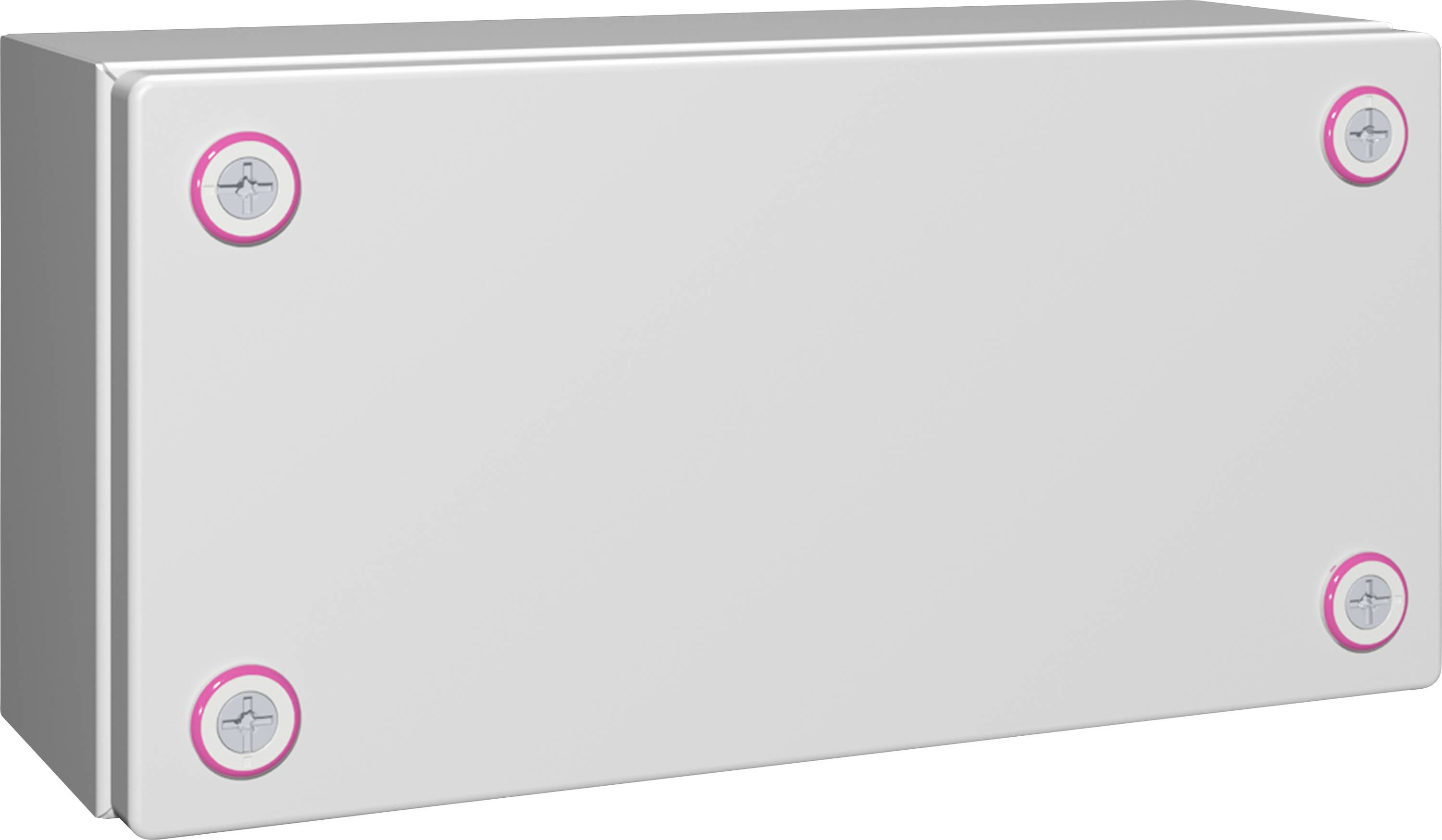 Metal rectangular box secured with four screws at the corners.