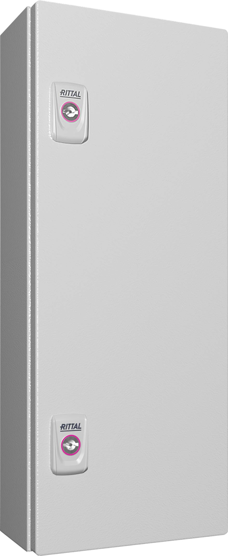 A grey metal enclosure with two handles, each bearing the 'Rittal' logo.