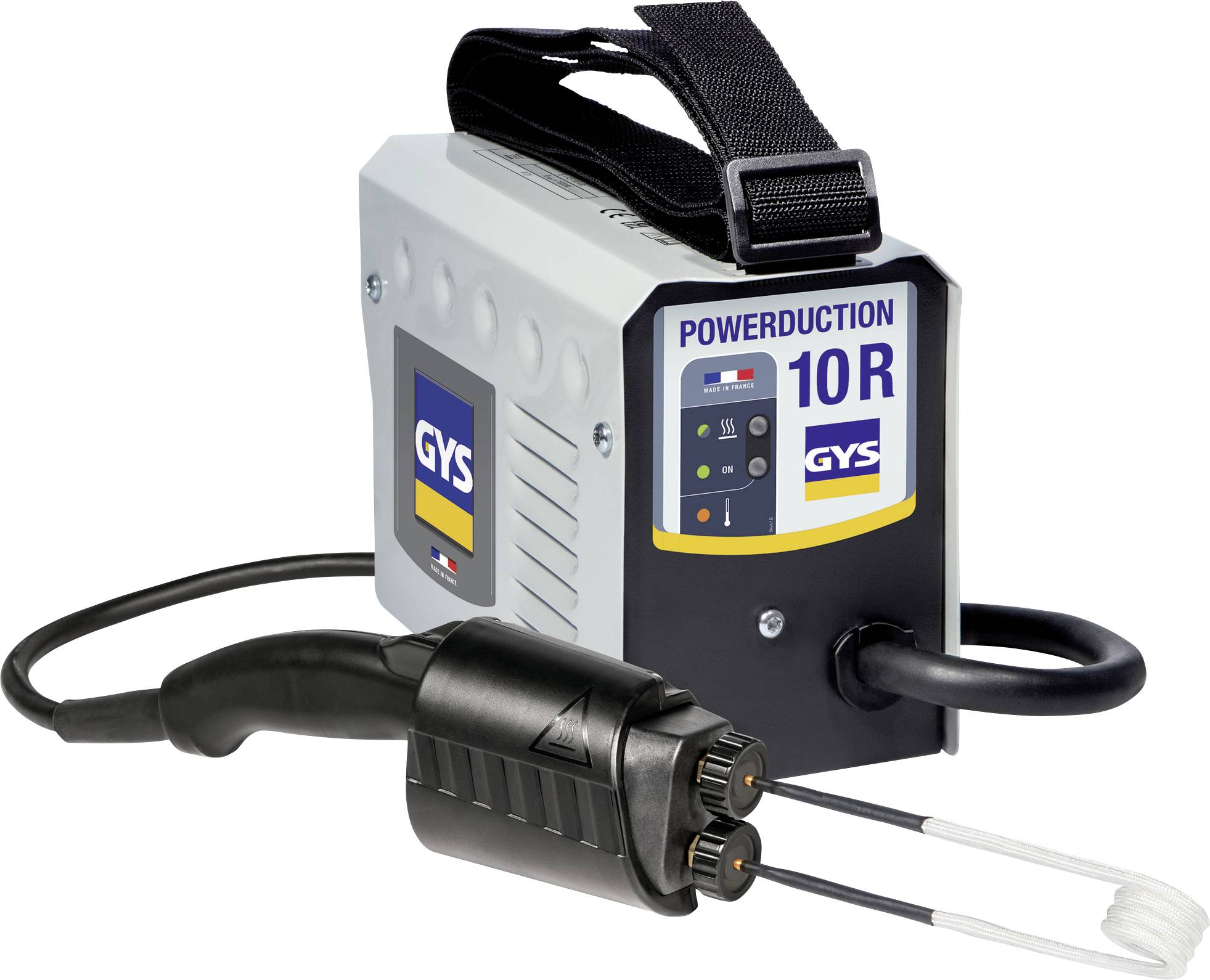 A portable induction heating device 'POWERDUCTION 10R' with cable and handle, for fast and precise heating of metals.