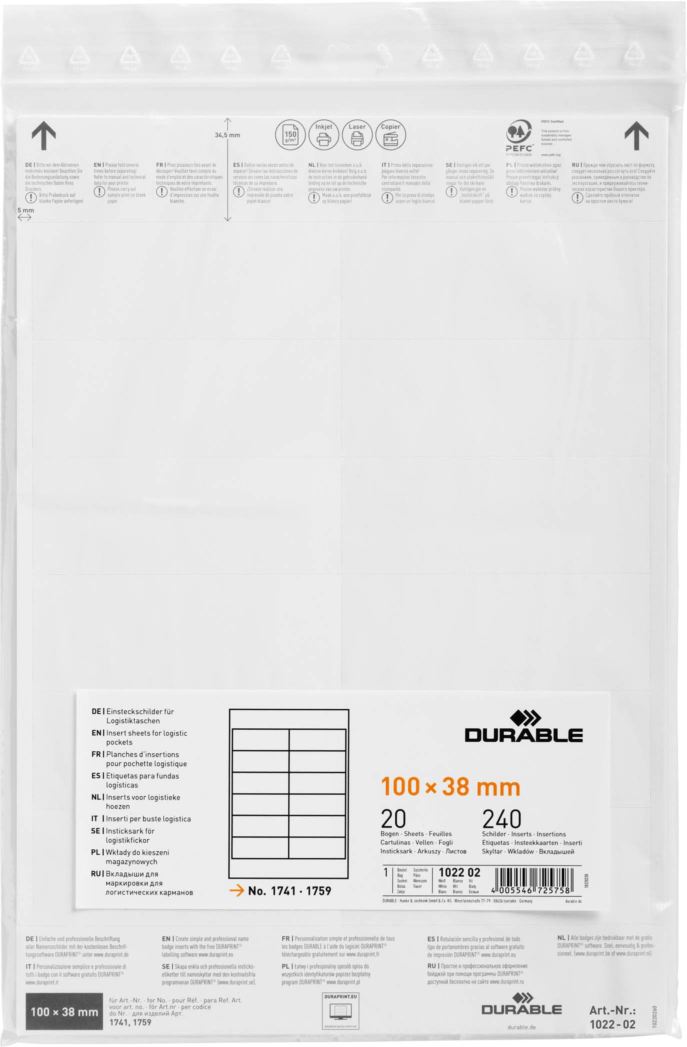 Label refill sheet (W x H) 100 mm x 38 mm 240 pc(s)