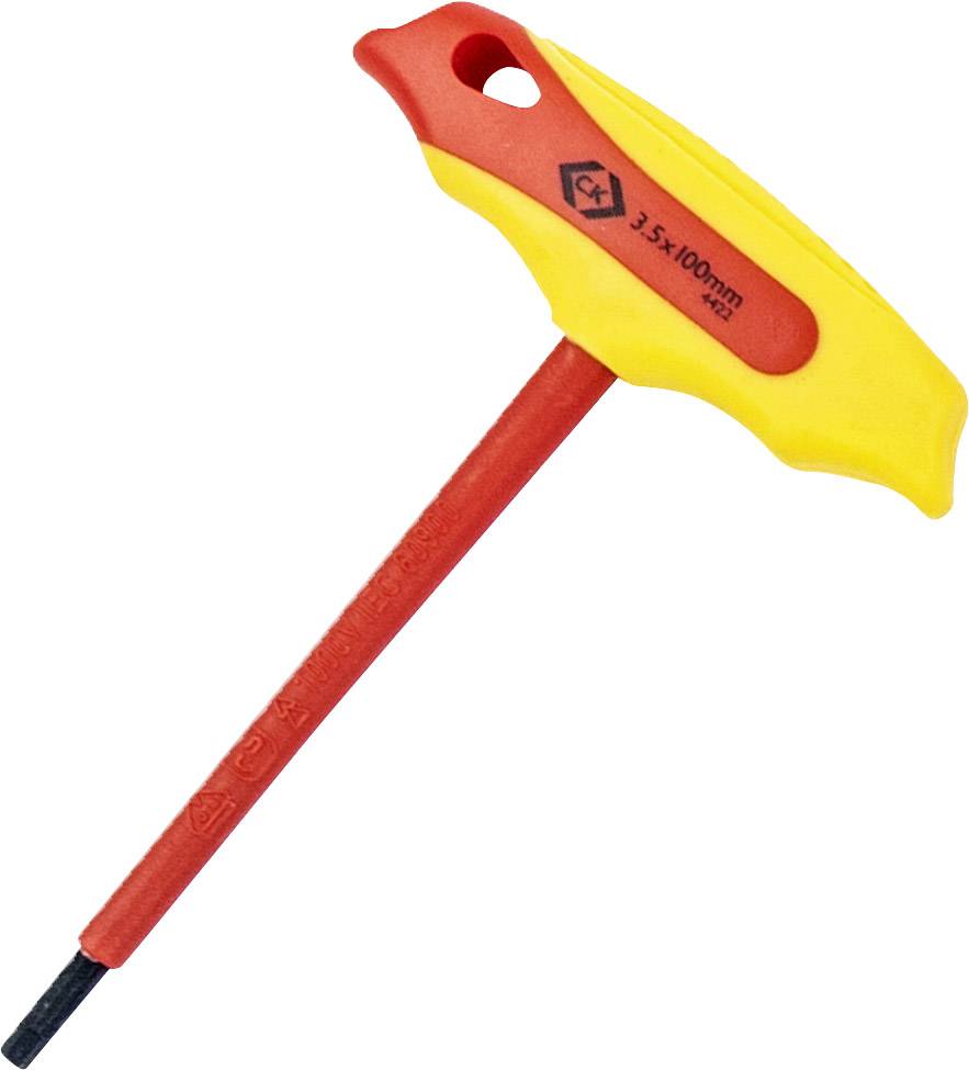 'T-Form Hexagon Allen Key with Yellow Handle and Red Shaft, 3.5x100mm'Note: In British English, technical terminology like 