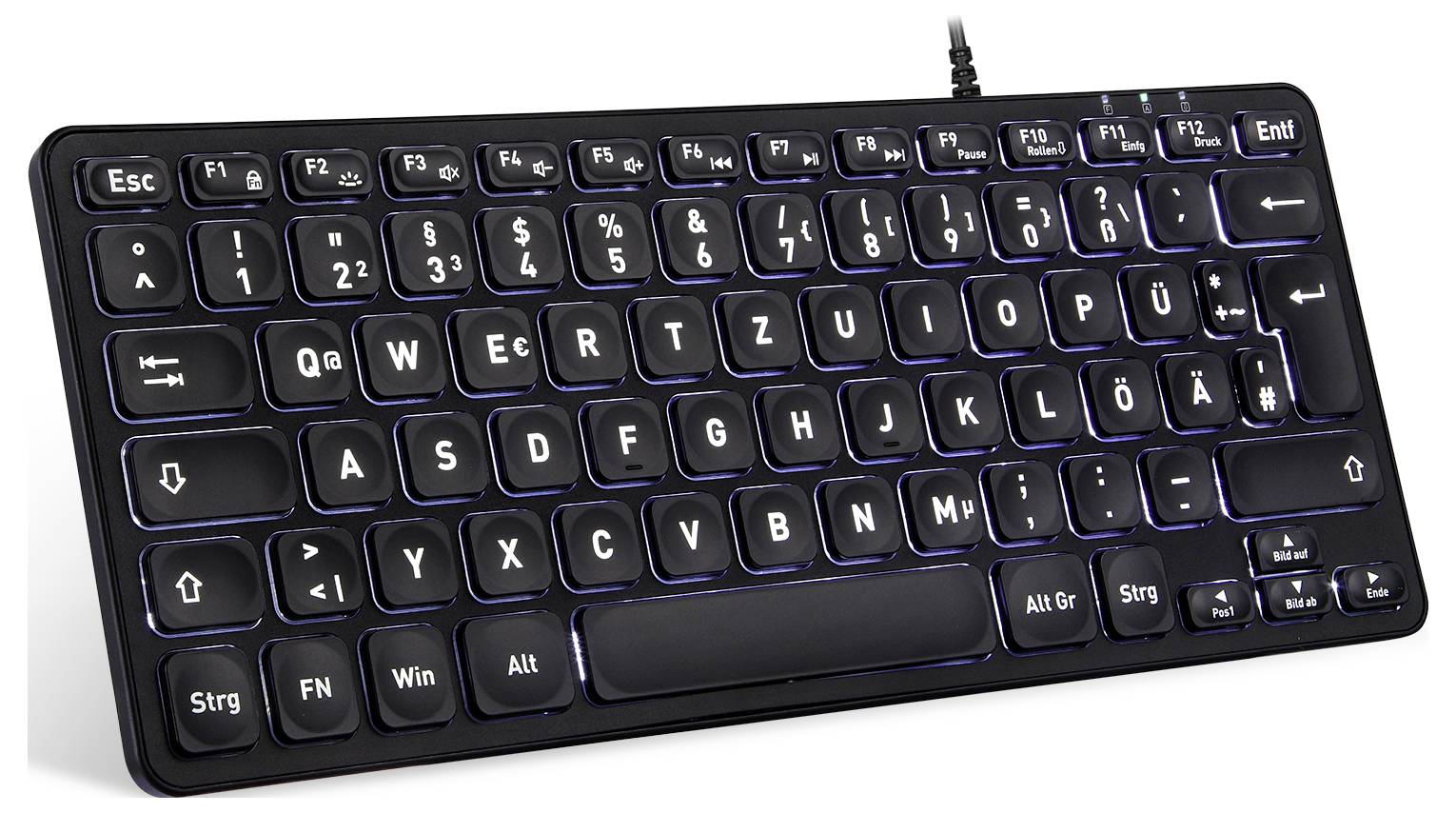 Perixx PERIBOARD-332 DE Corded Keyboard German, QWERTZ Black Backlit
