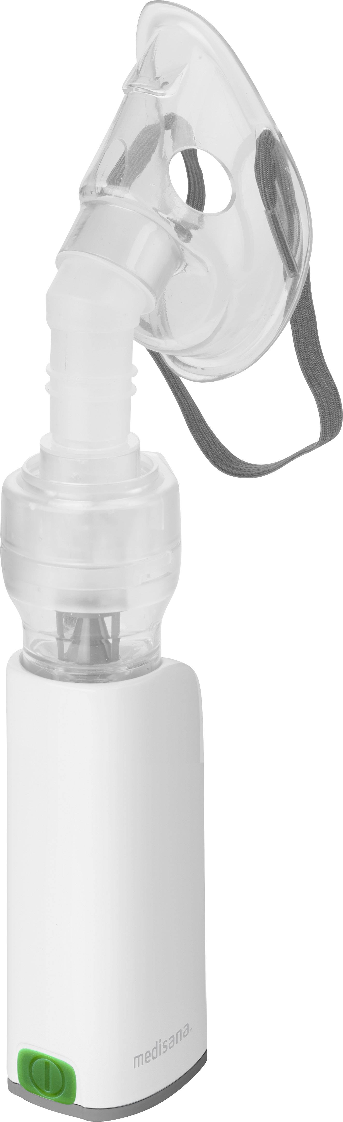 Handheld inhaler with a transparent mouthpiece and white casing, used for treating respiratory conditions.