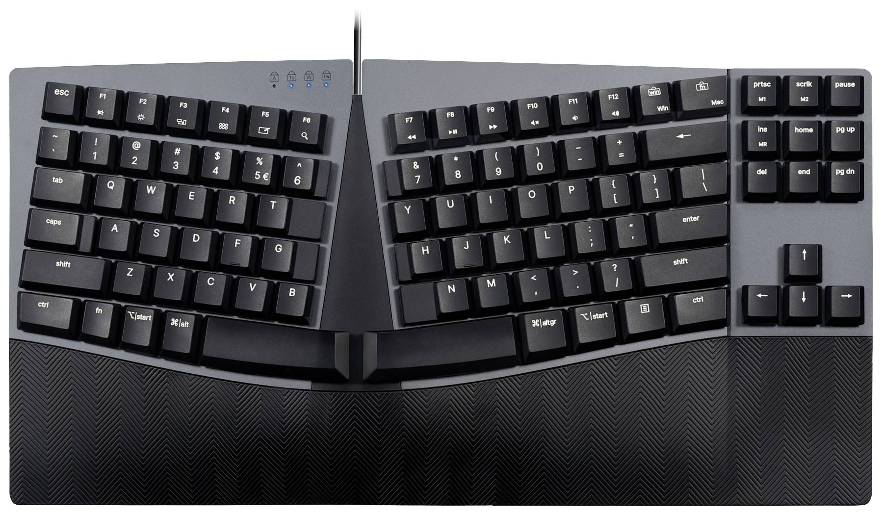 Perixx PERIBOARD-335 RD DE USB Keyboard German, QWERTZ Black Backlit, Ergonomic