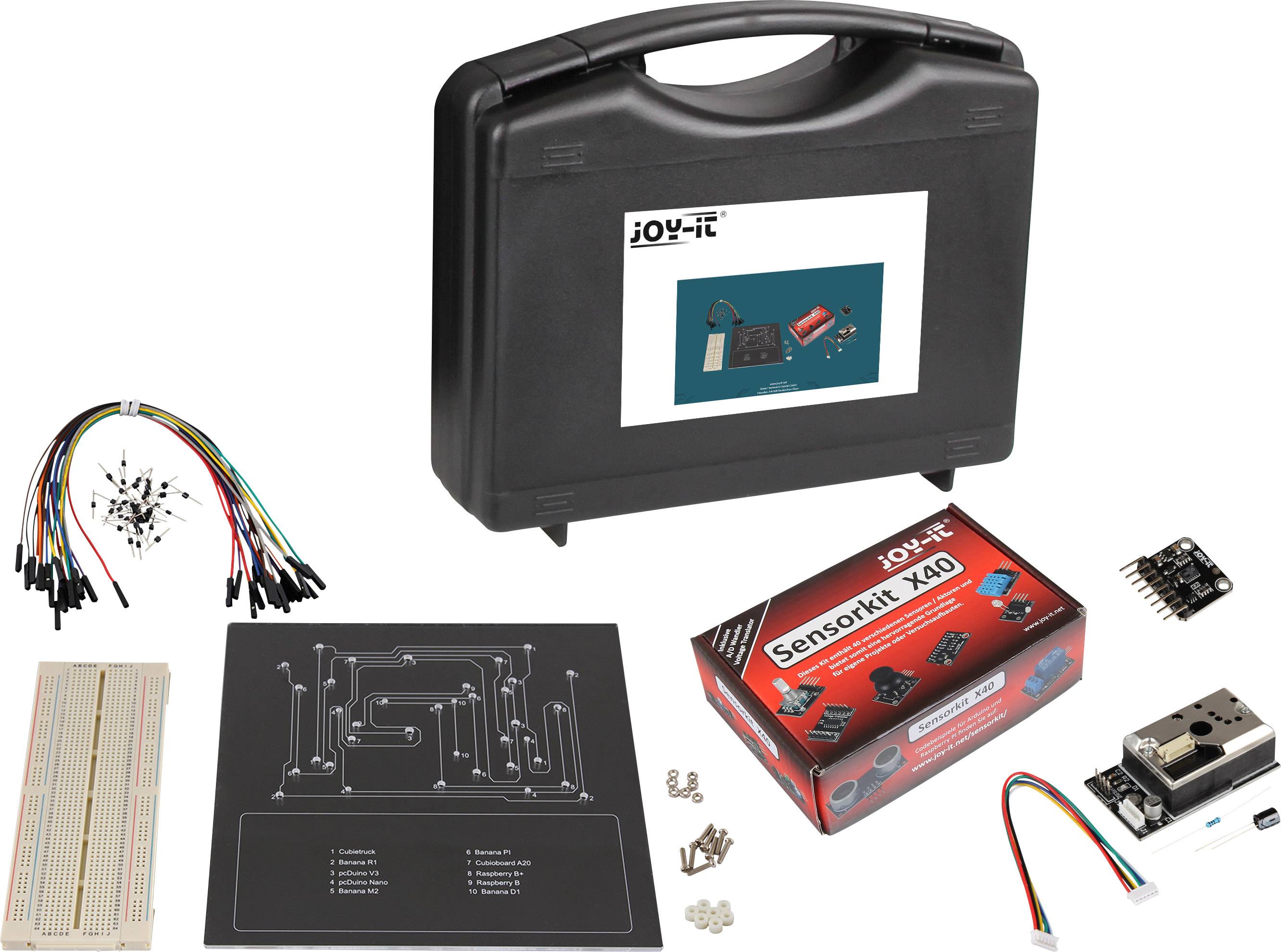 Electronic Sensor Kit with black carry case, breadboard, cables and components. Ideal for hobby projects and education.