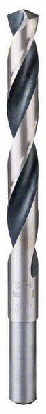 Metal drill with spiral cutting edges and a cylindrical shaft, suitable for drilling operations on metal surfaces.