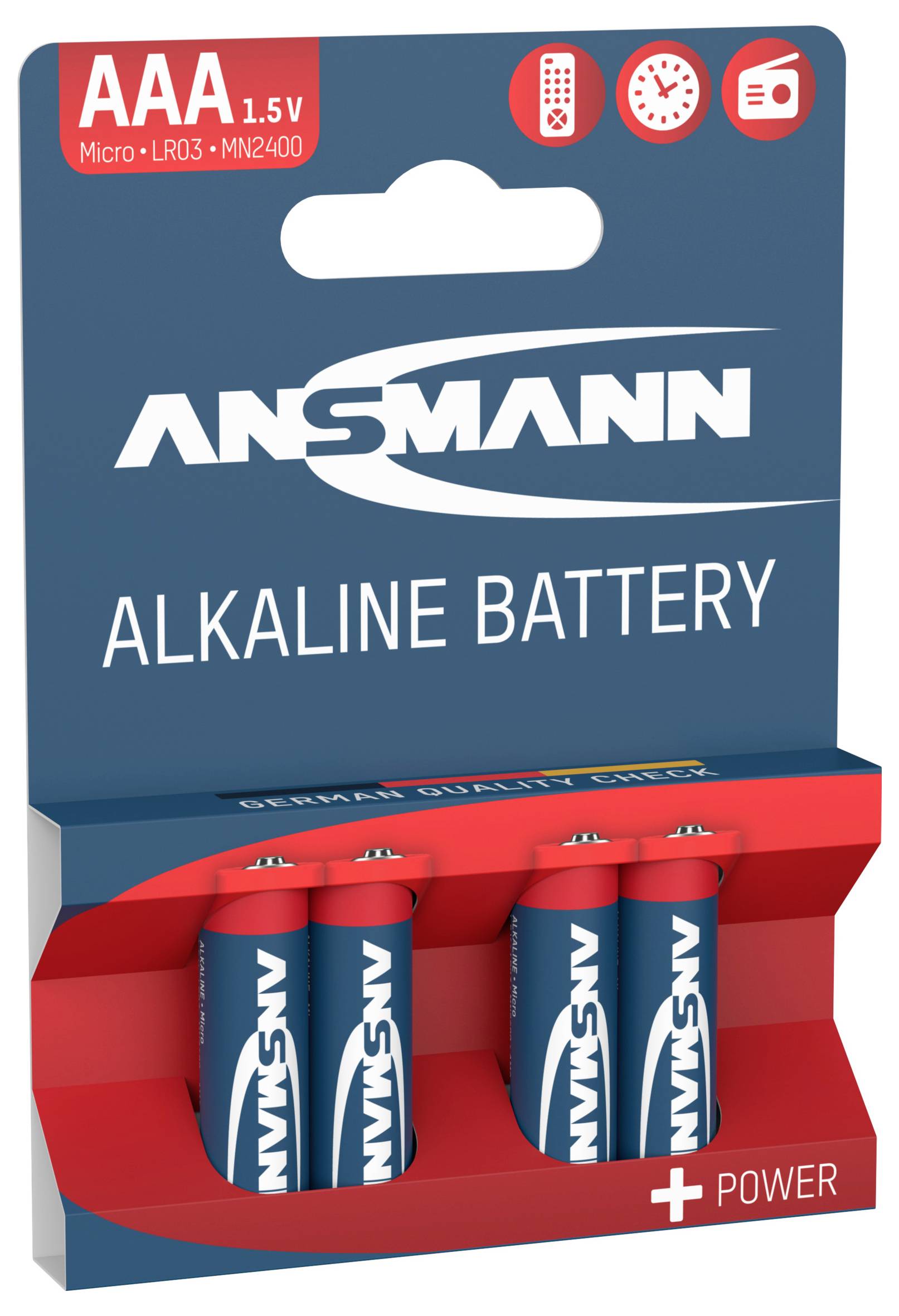 Ansmann Alkaline Batteries, AAA 1.5V, Pack of 4. Suitable for small devices such as watches, remote controls and toys.