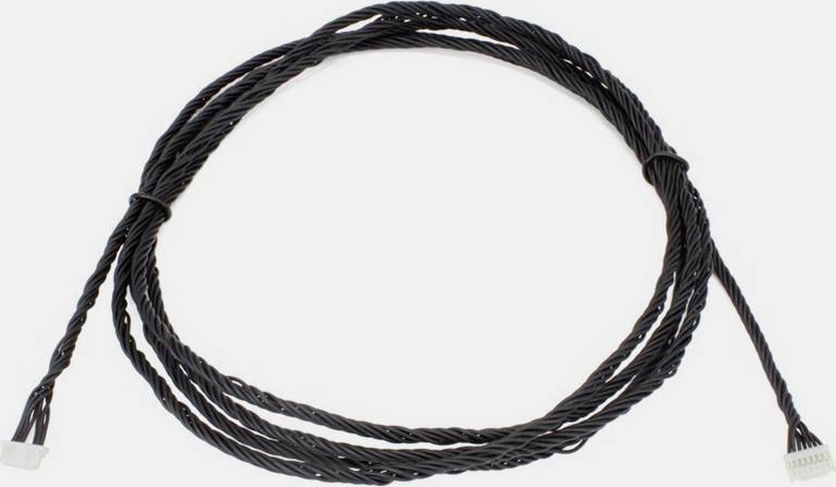 Black, twisted cable with white connectors at both ends, coiled in a loose circle.