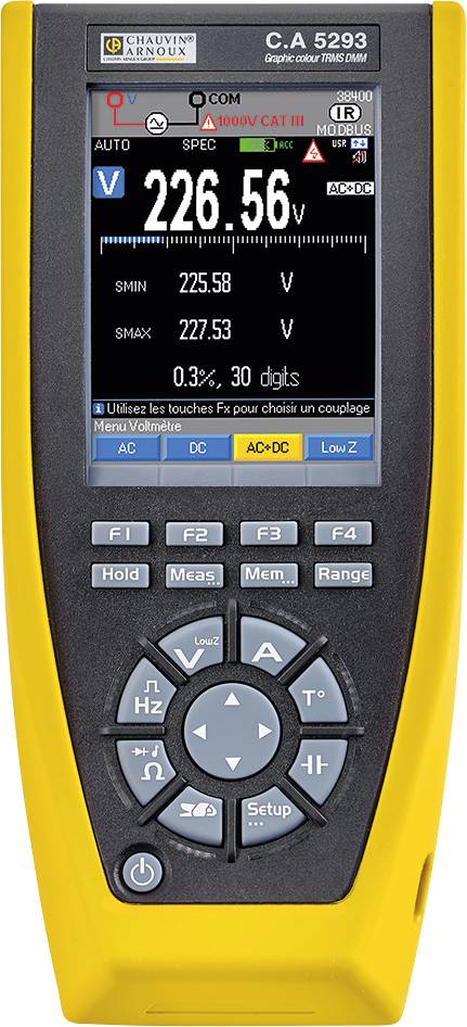 Chauvin Arnoux C.A 5293-BT Handheld multimeter Digital Data logger, Graphics display CAT III 1000 V, CAT IV 600 V Display