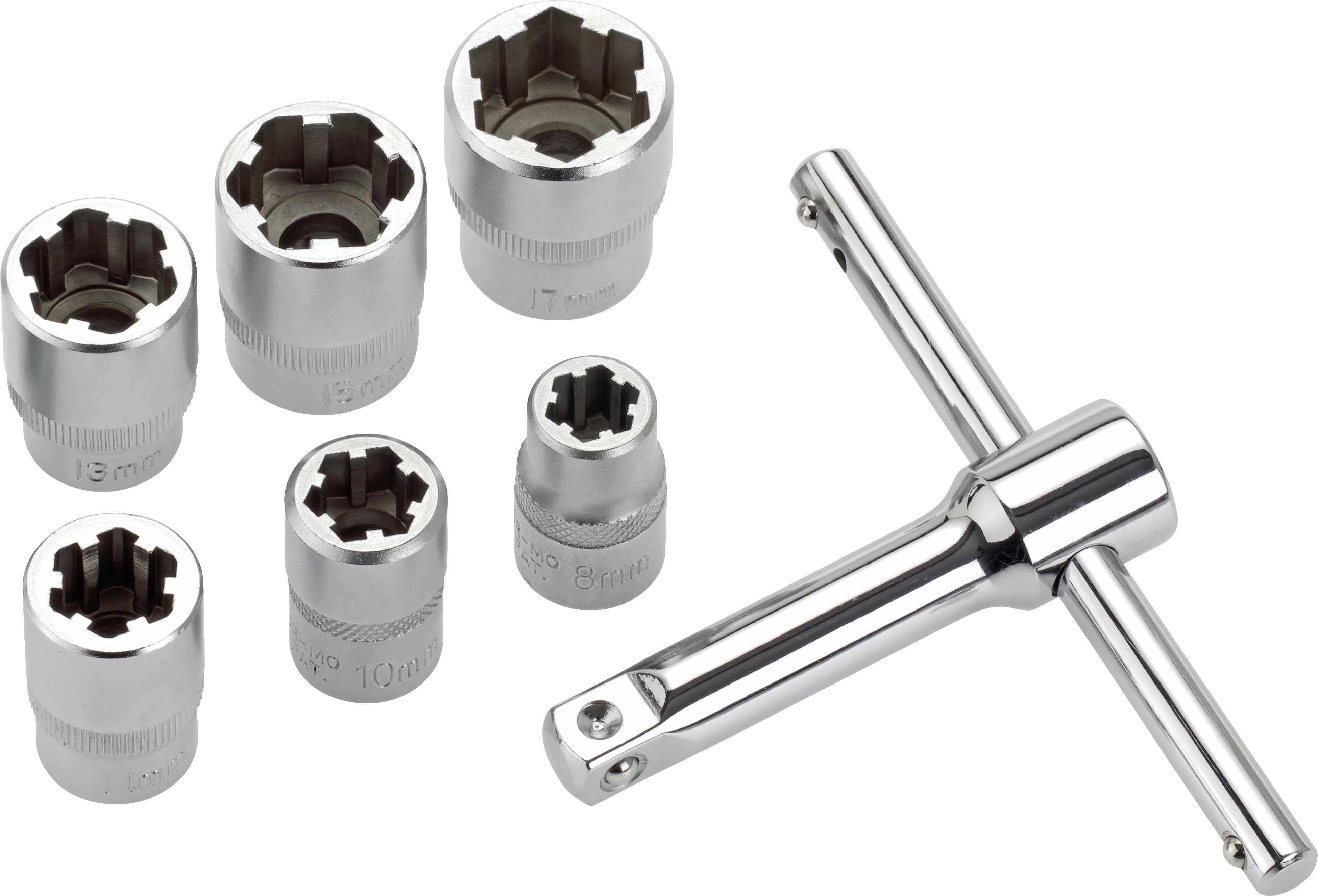 Hex socket wrench set with six different sizes and a T-handle. Made of metal, suitable for manual craftsmanship.