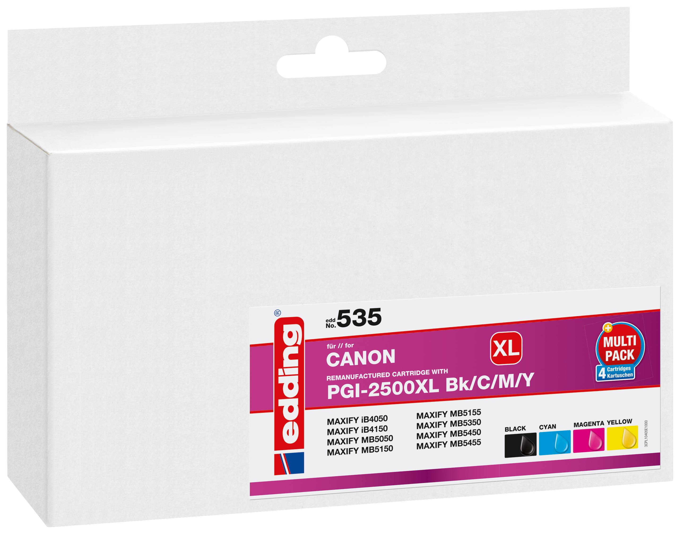 Edding Ink cartridge replaced Canon PGI-2500BK XL, PGI-2500C XL, PGI-2500M XL, PGI-2500Y XL Compatible Set Black, Cyan, Magenta