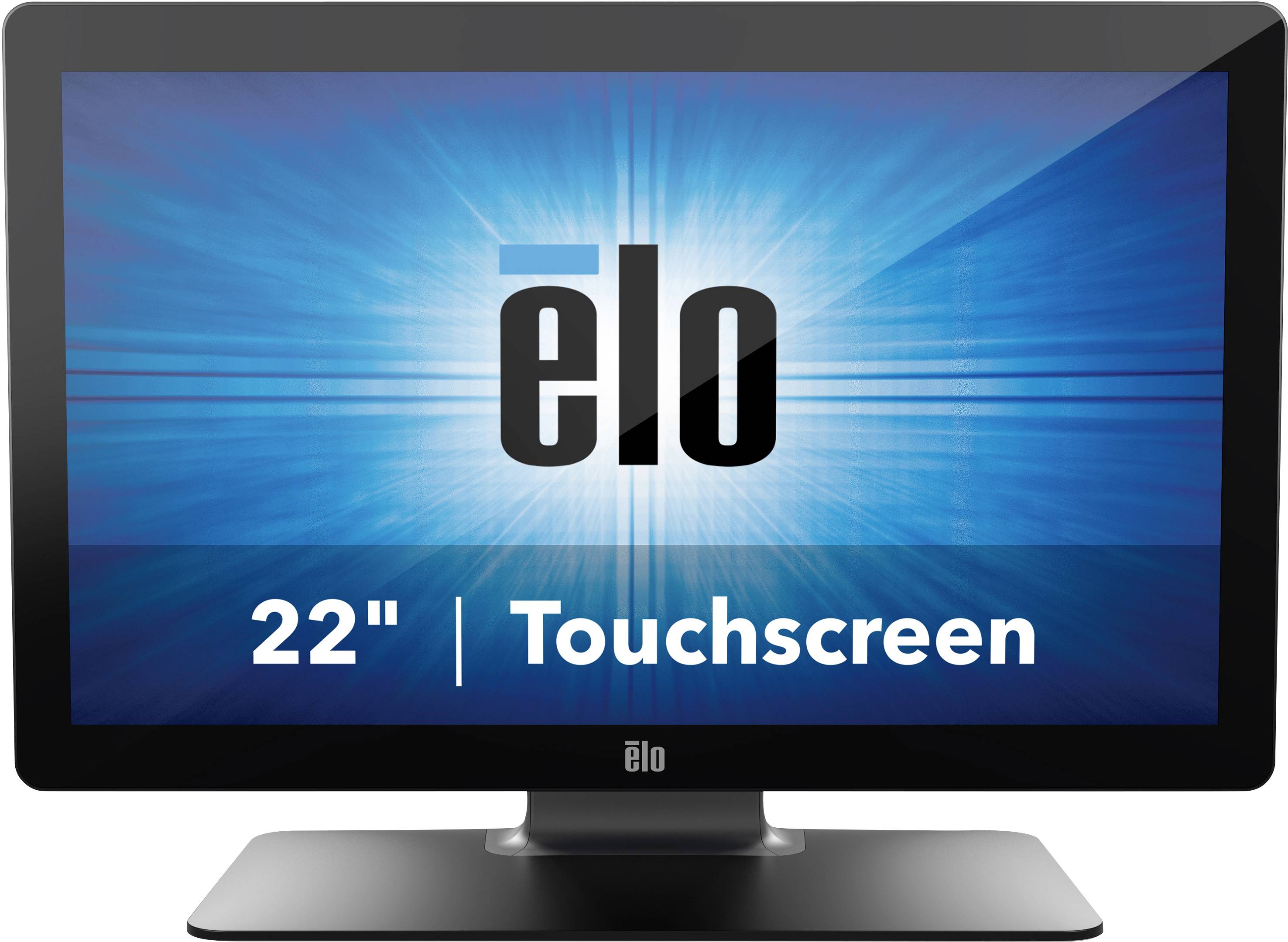 22-inch touchscreen monitor with a blue background and white logo in the centre of the screen.