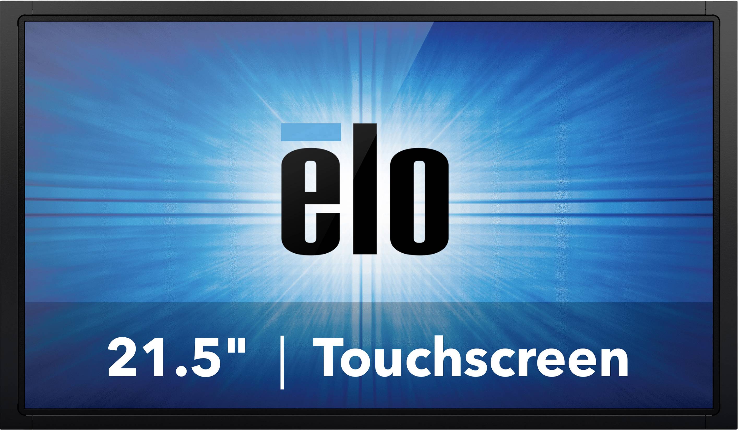 Elo Touchscreen Monitor, 21.5 inches, with blue background and white radial pattern.