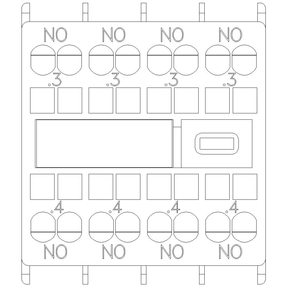 Circuit diagram of an electrical assembly with multiple terminal connections, labelled as 'NO', '0.3', '0.4'.