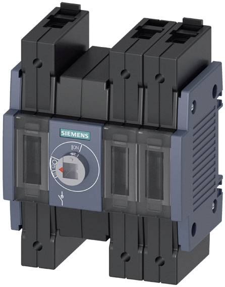 A black and grey Siemens circuit breaker with the switch activated in the centre, used for electrical protection measures.