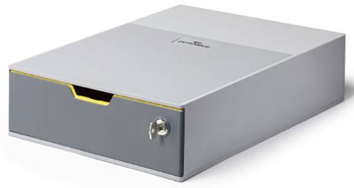 Metal drawer with lock, suitable for securely storing documents or valuables.