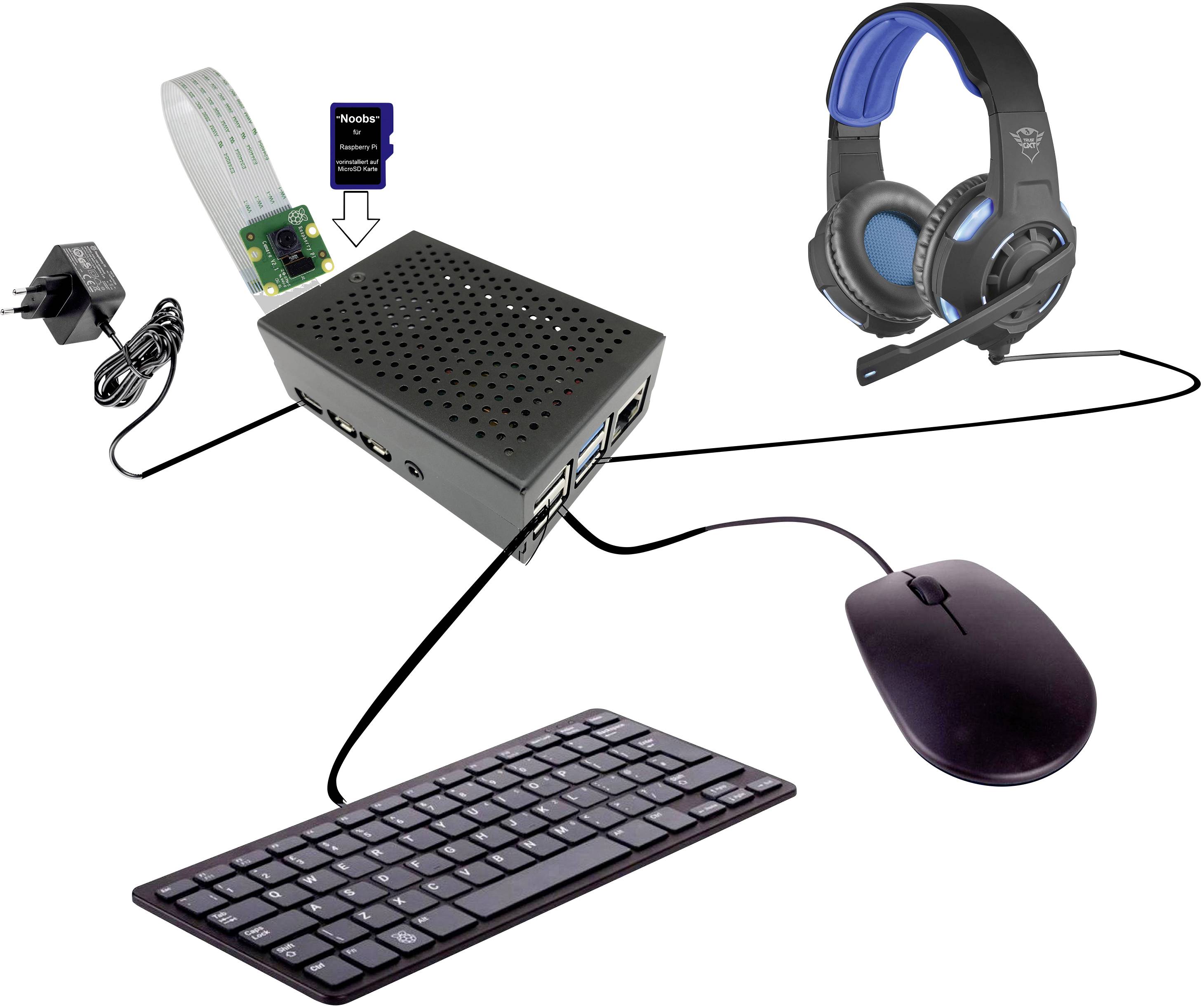 Raspberry Pi® Homeoffice/Homeschooling Kit Raspberry Pi® 4 B 4 GB 4 x 1.5 GHz Camera card, Keyboard, Mouse, Housing, PSU, HDMI