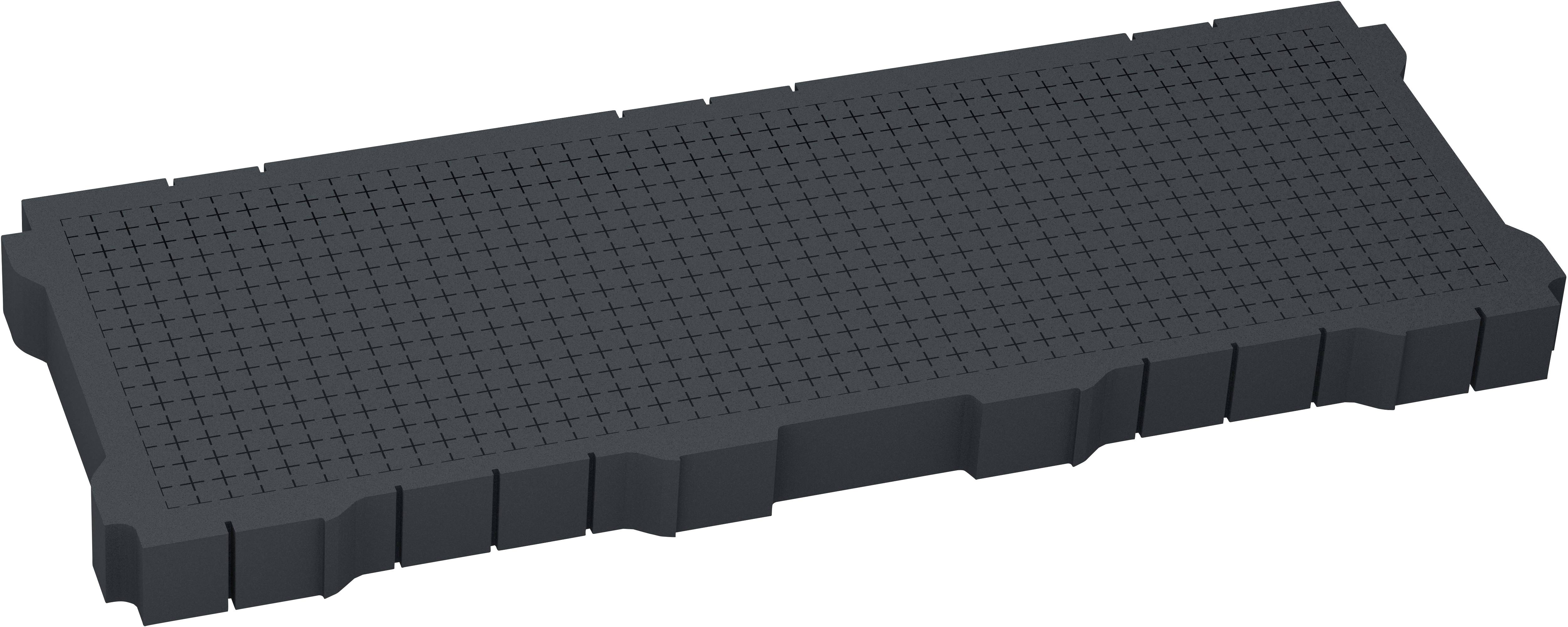 A black, rectangular grid with a raised structure and cross-pattern, possibly a floor plate or non-slip surface.