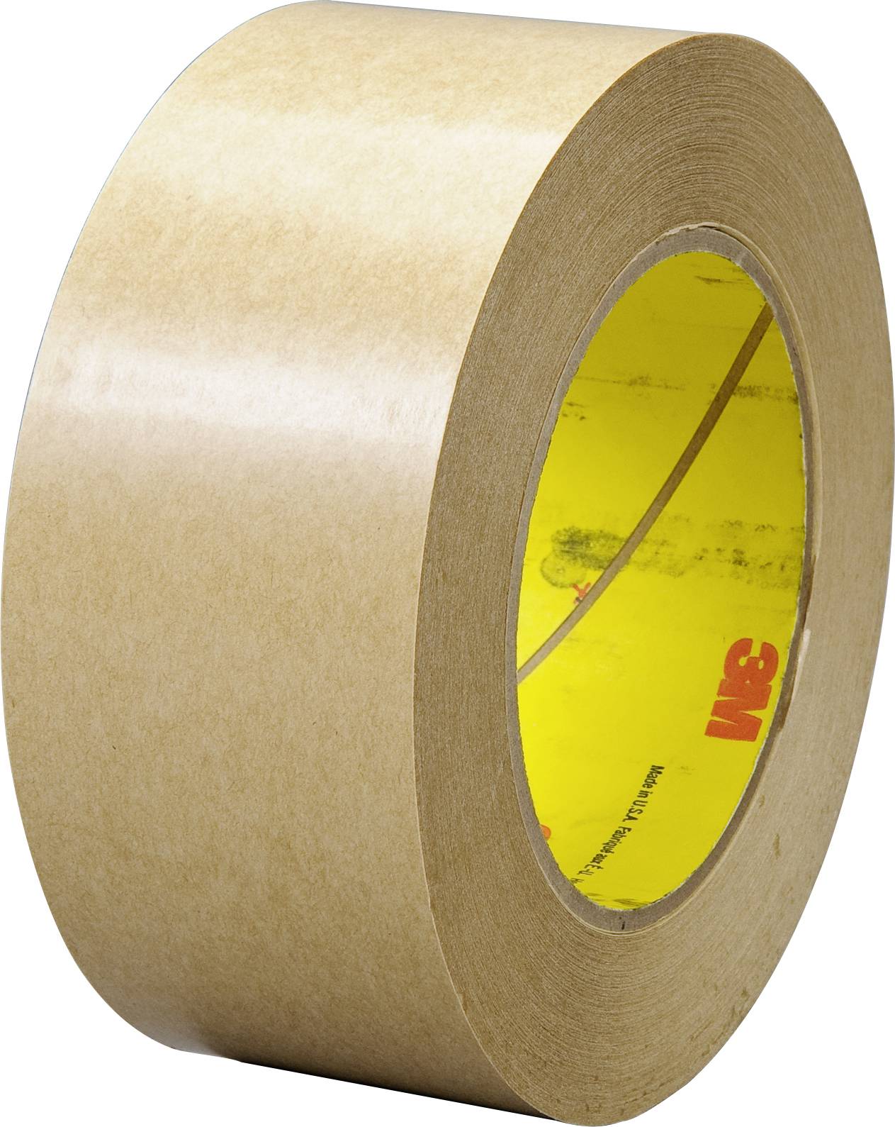 A brown adhesive tape with a yellow inner core, suitable for packing and sealing cardboard boxes.