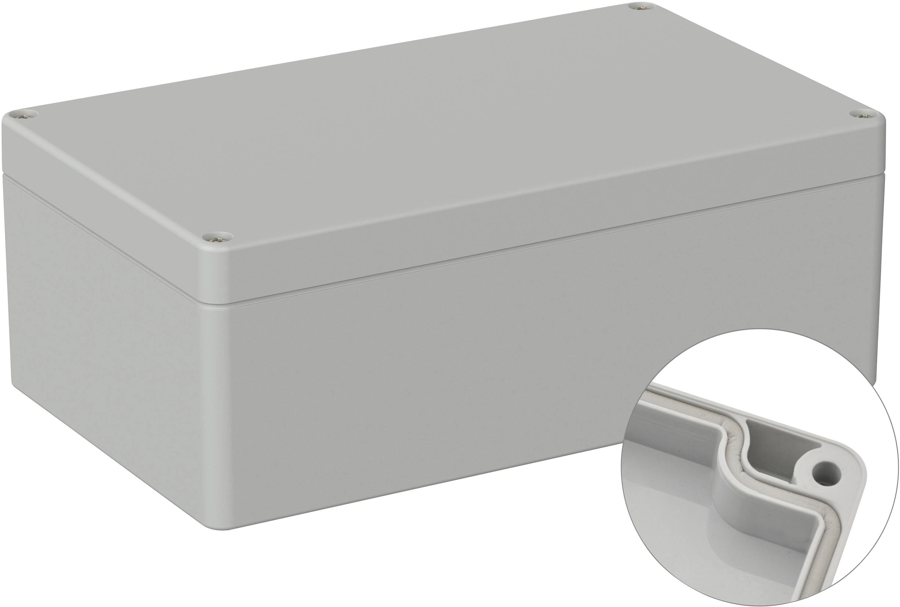 Grey rectangular enclosure with removable lid, suitable for securely housing electronic components.