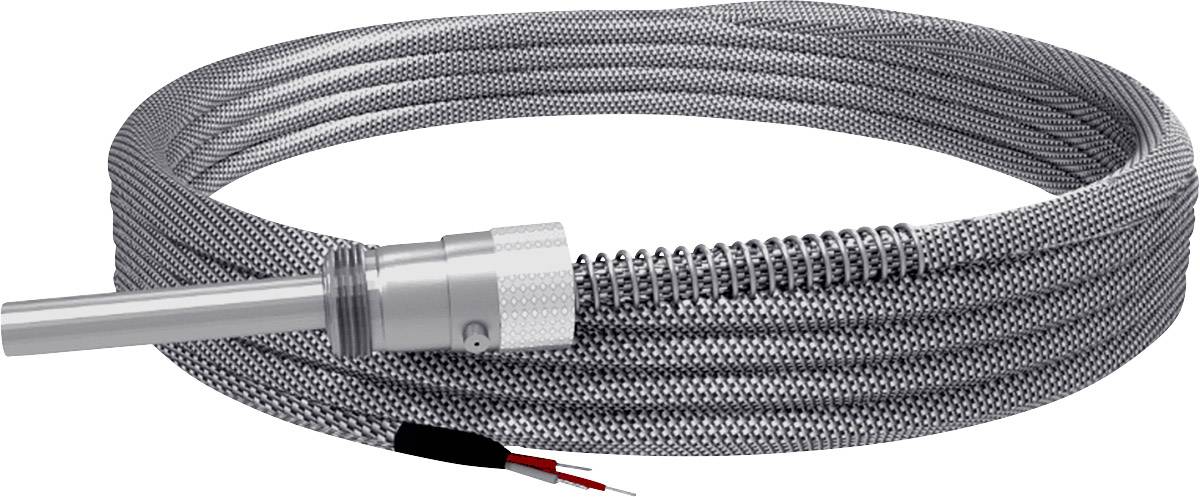 A long, braided metal cable with a cylindrical tip. It could be used for technical or industrial applications.