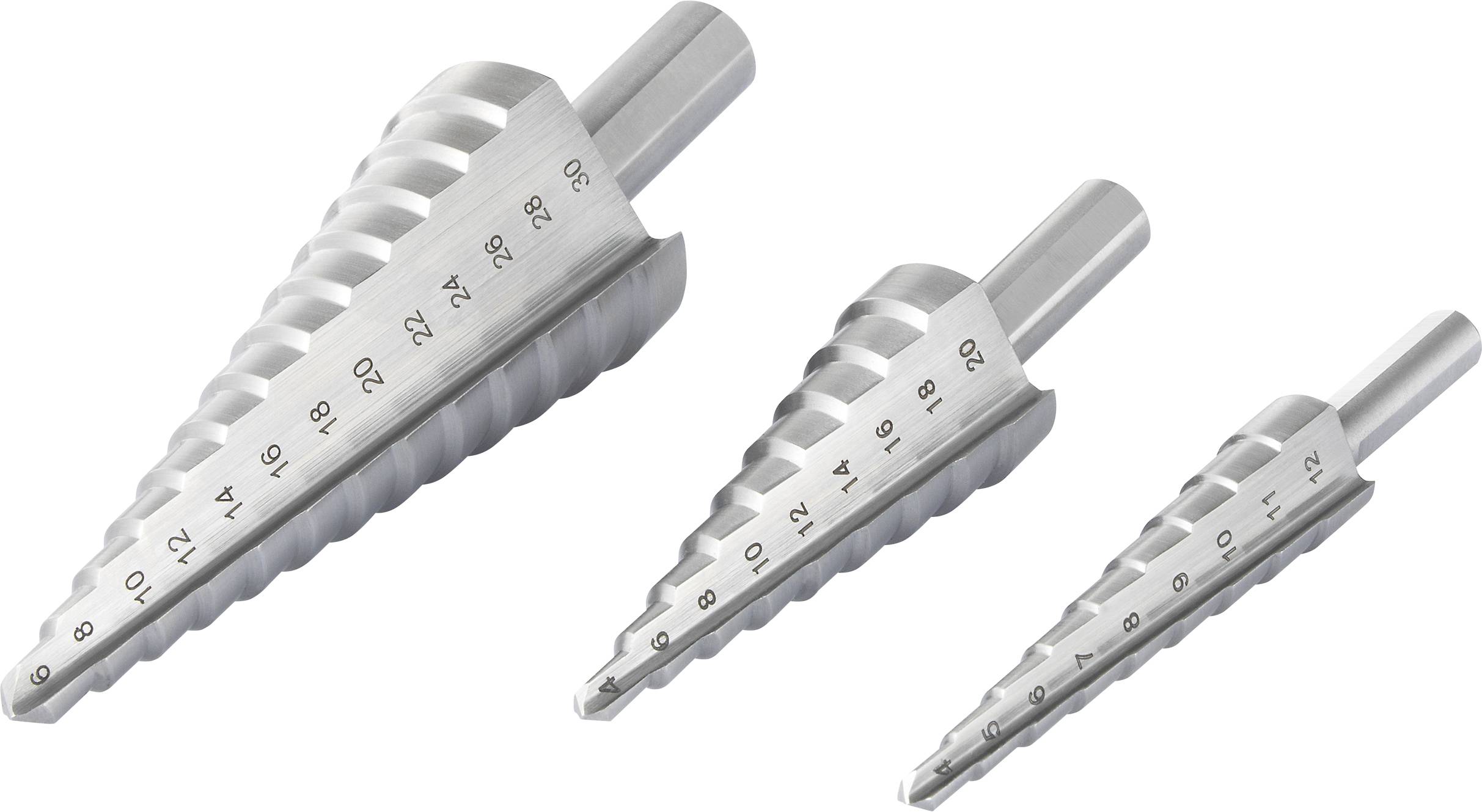 TOOLCRAFT HSS Step drill bit set 3x 4 - 20 mm, 4 - 12 mm, 6 - 30 mm 6 mm, 8 mm, 10 mm