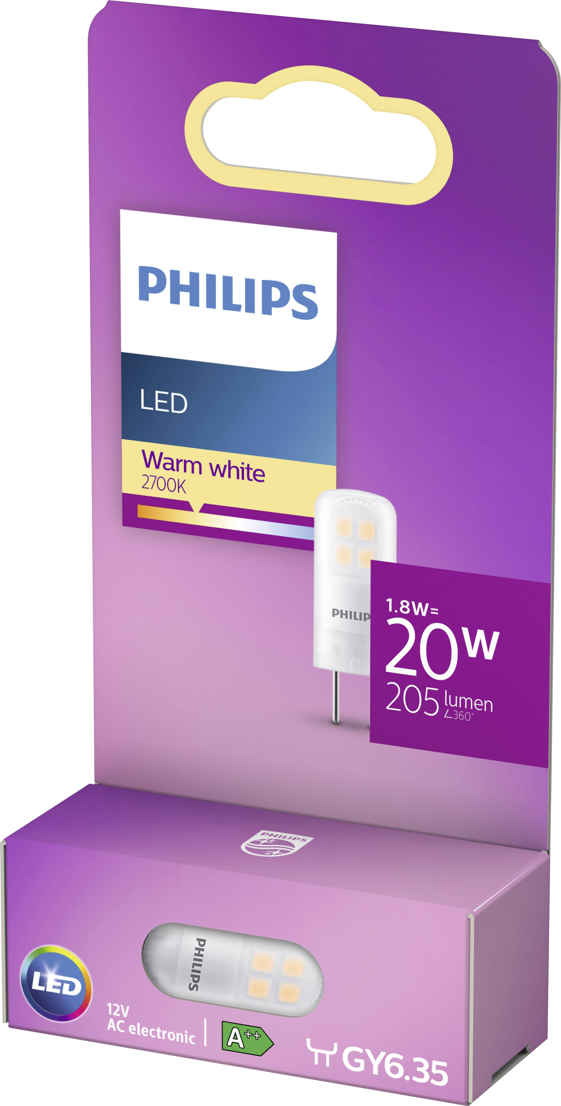 Philips LED 76791400 LED (monochrome) EEC F (A - G) GY6.35 Pin base 1.8 W = 20 W Warm white (Ø x L) 1.3 cm x 3.5 cm 1 pc(s)