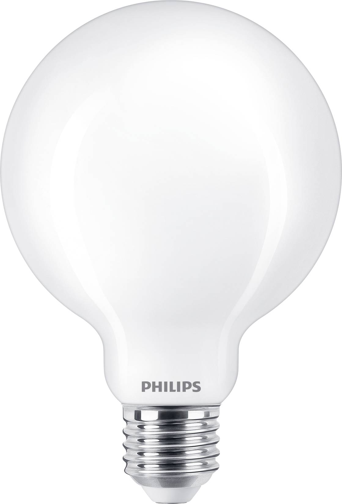 Light bulb in classic shape with silver base, 'Philips' brand visible.