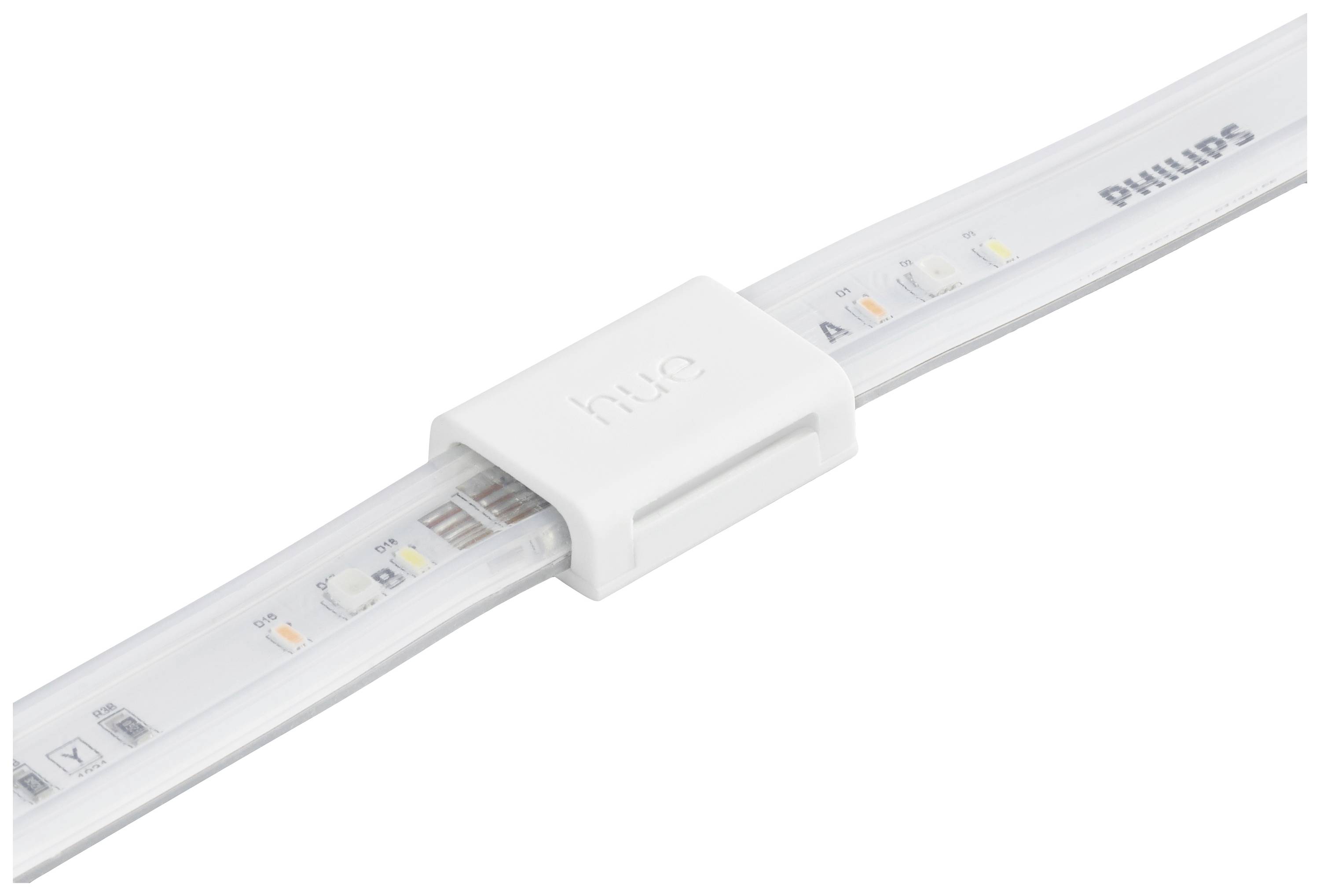 Philips Hue light strip with a curved white band, featuring evenly distributed LED lights.