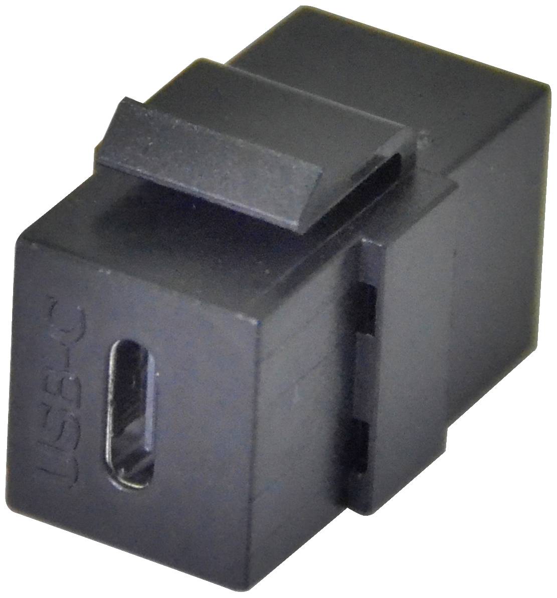 A black, square USB-C adapter with a USB-C port on the front face.