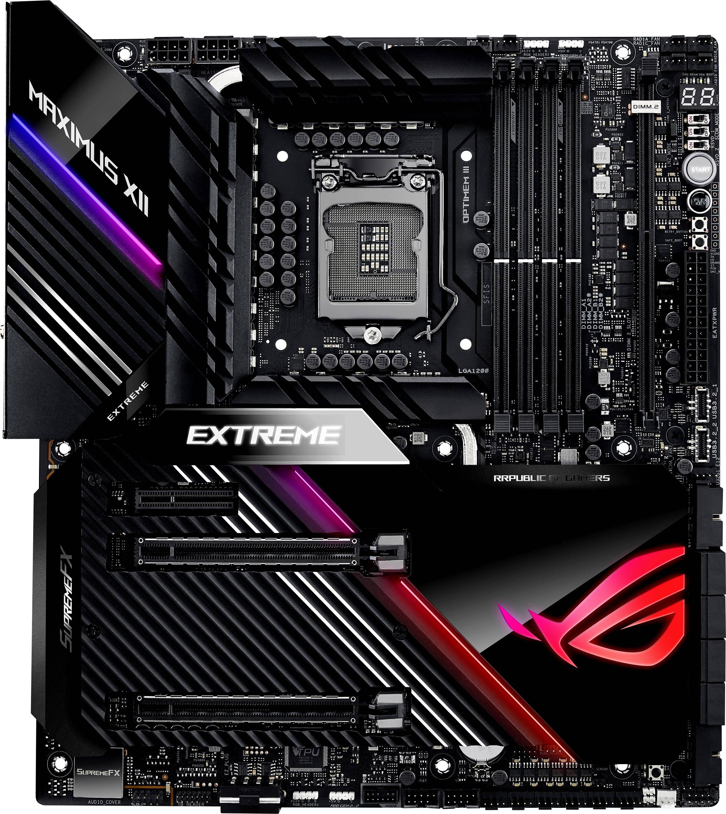 Asus ROG MAXIMUS XII EXTREME Motherboard PC base Intel® 1200 Form factor (details) E-ATX Motherboard chipset Intel® Z490
