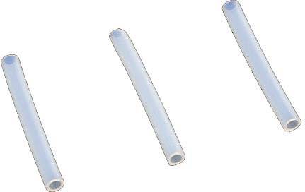 Three transparent blue tubes in a slightly curved form, without a discernible background or additional context.