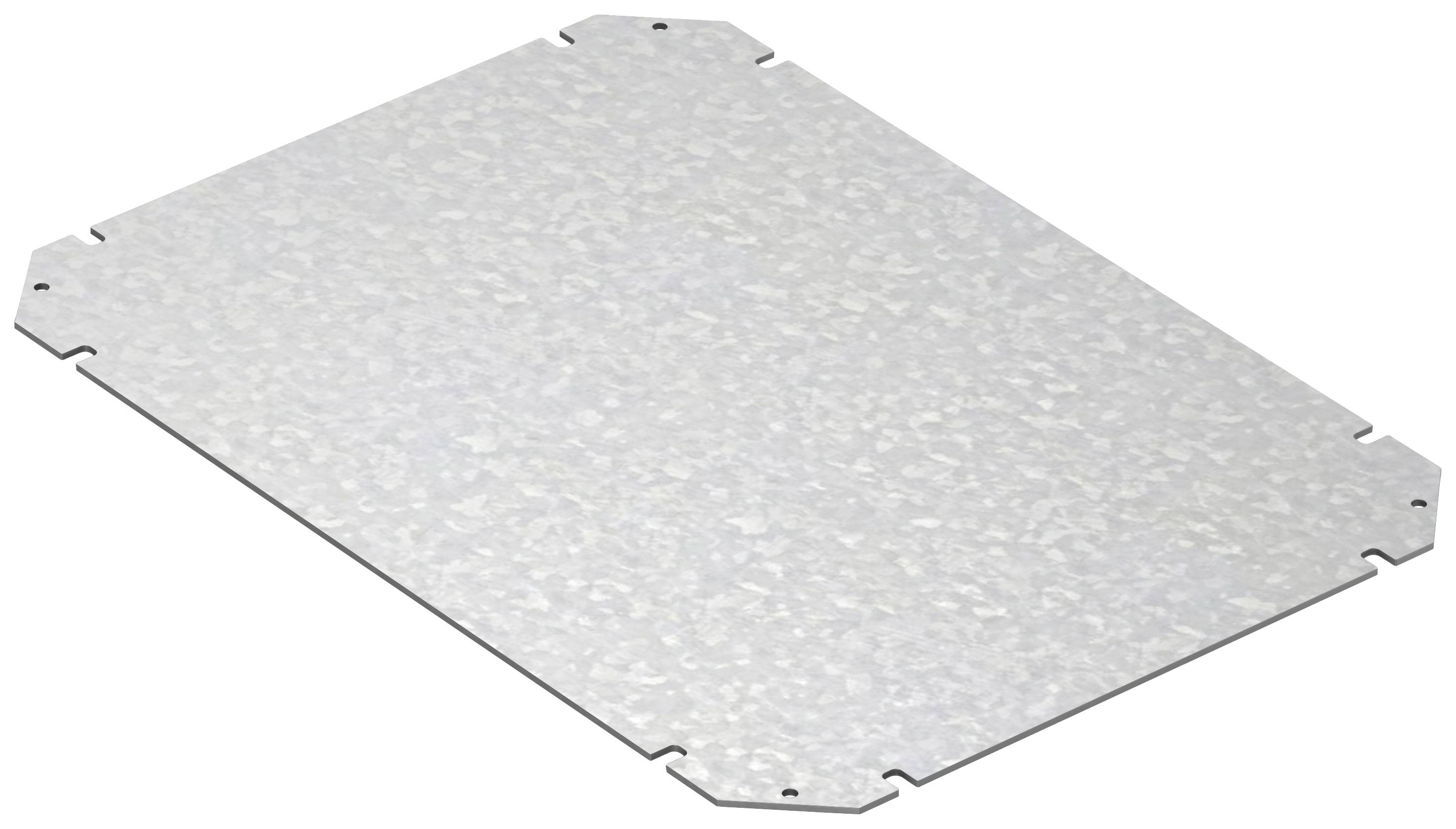 Metal plate with a rectangular shape, chamfered corners and a textured, glossy surface.