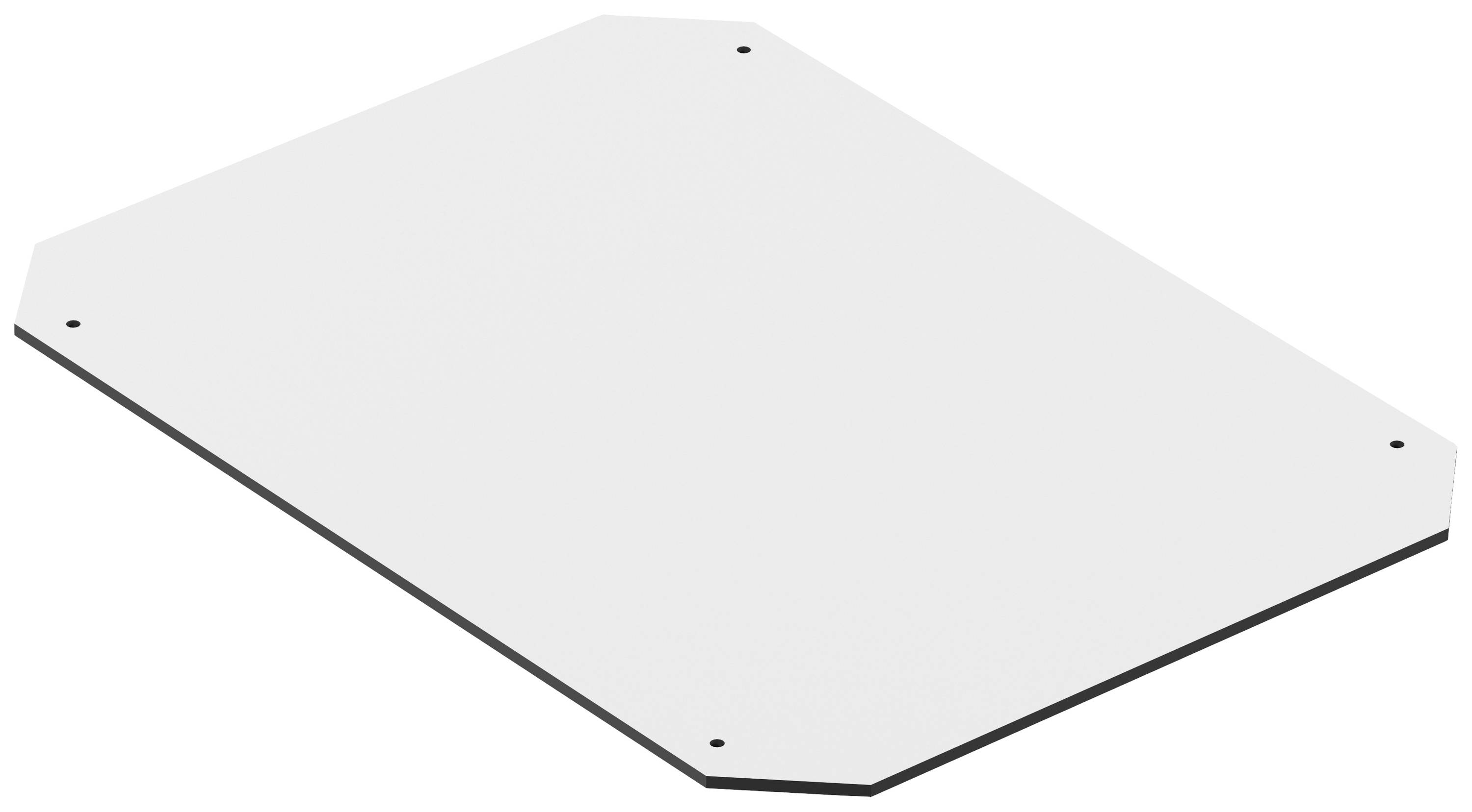A white, hexagonal, flat plate with rounded corners and four small holes at the corners for mounting.