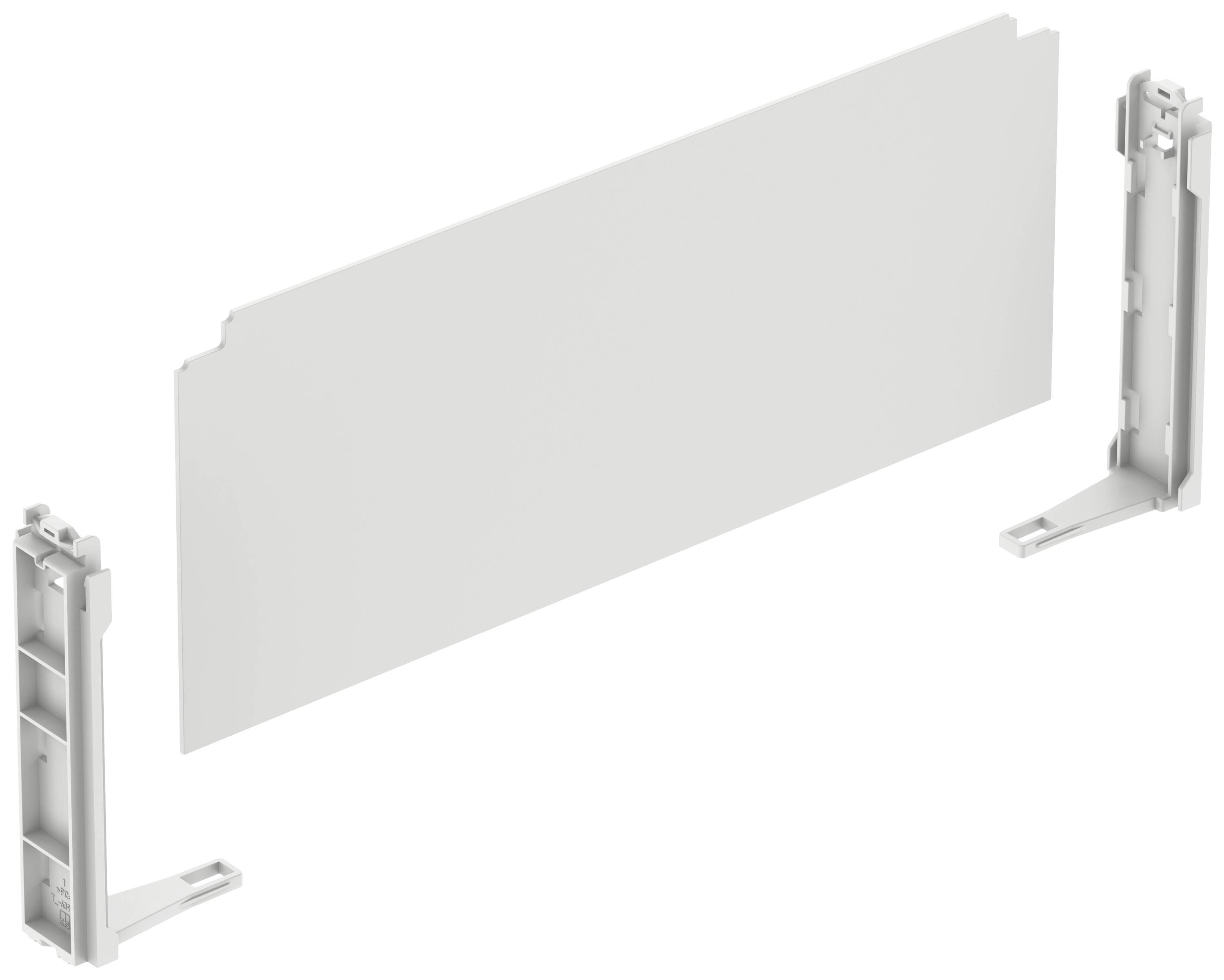 A horizontal grey component is mounted between two vertical supports. It is an assembly element.