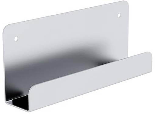 Metal wall mount with two mounting holes, suitable for holding flat items such as tablets or brochures.