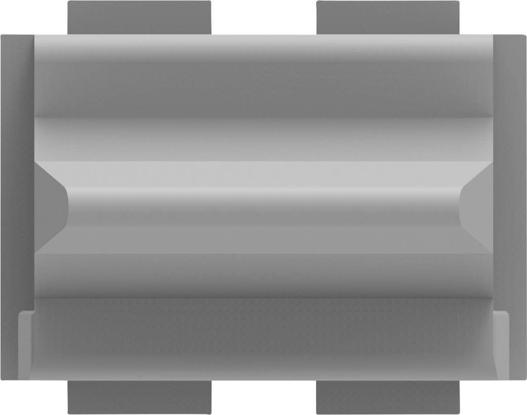 Grey component with a rectangular shape and rounded edges, with four small rectangular extensions at the corners.