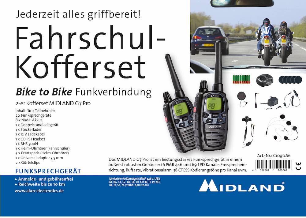 Midland Fahrschul-Kofferset Bike to Bike G7 Pro C1090.S6 LPD/PMR handheld transceiver 2-piece set