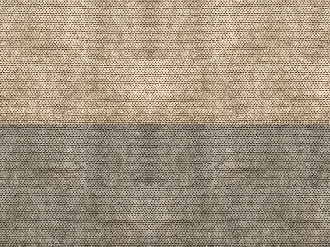 Two horizontal textile surfaces, beige on top, grey below. Both have a fine, uniform fabric texture forming a diamond pattern.