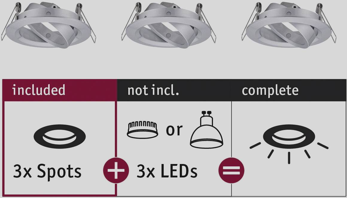 Three-piece LED ceiling spotlights are supplied with three LED lamps. Fully pre-assembled, simple installation.