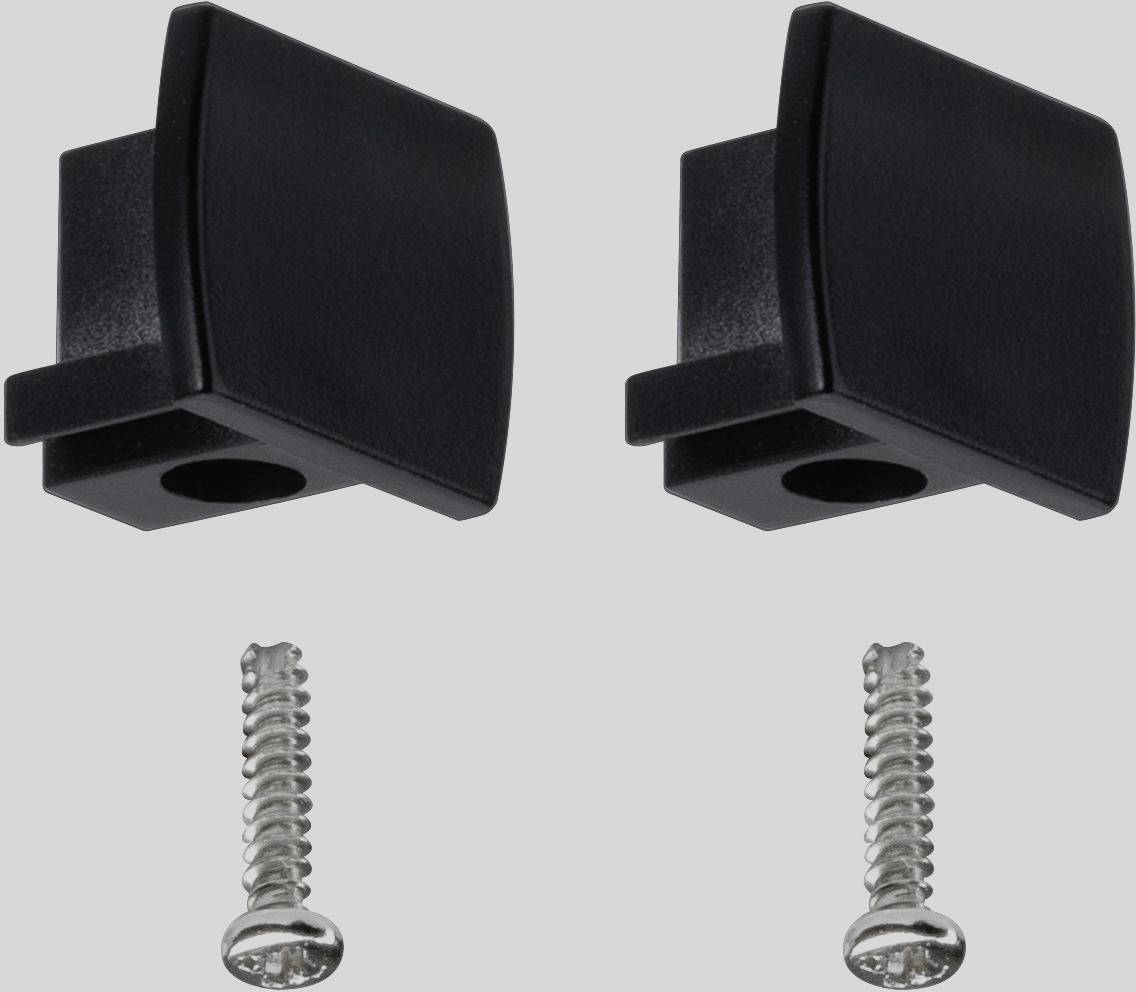 Two black door stoppers with matching screws, suitable for wall or floor mounting, to securely hold doors and prevent damage.
