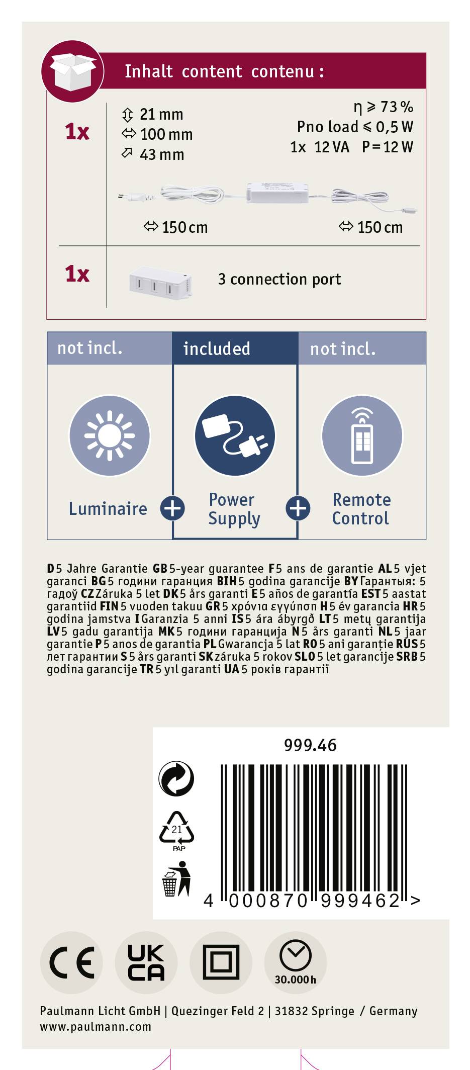 Paulmann 99946 CC Driver 3-way splitter White