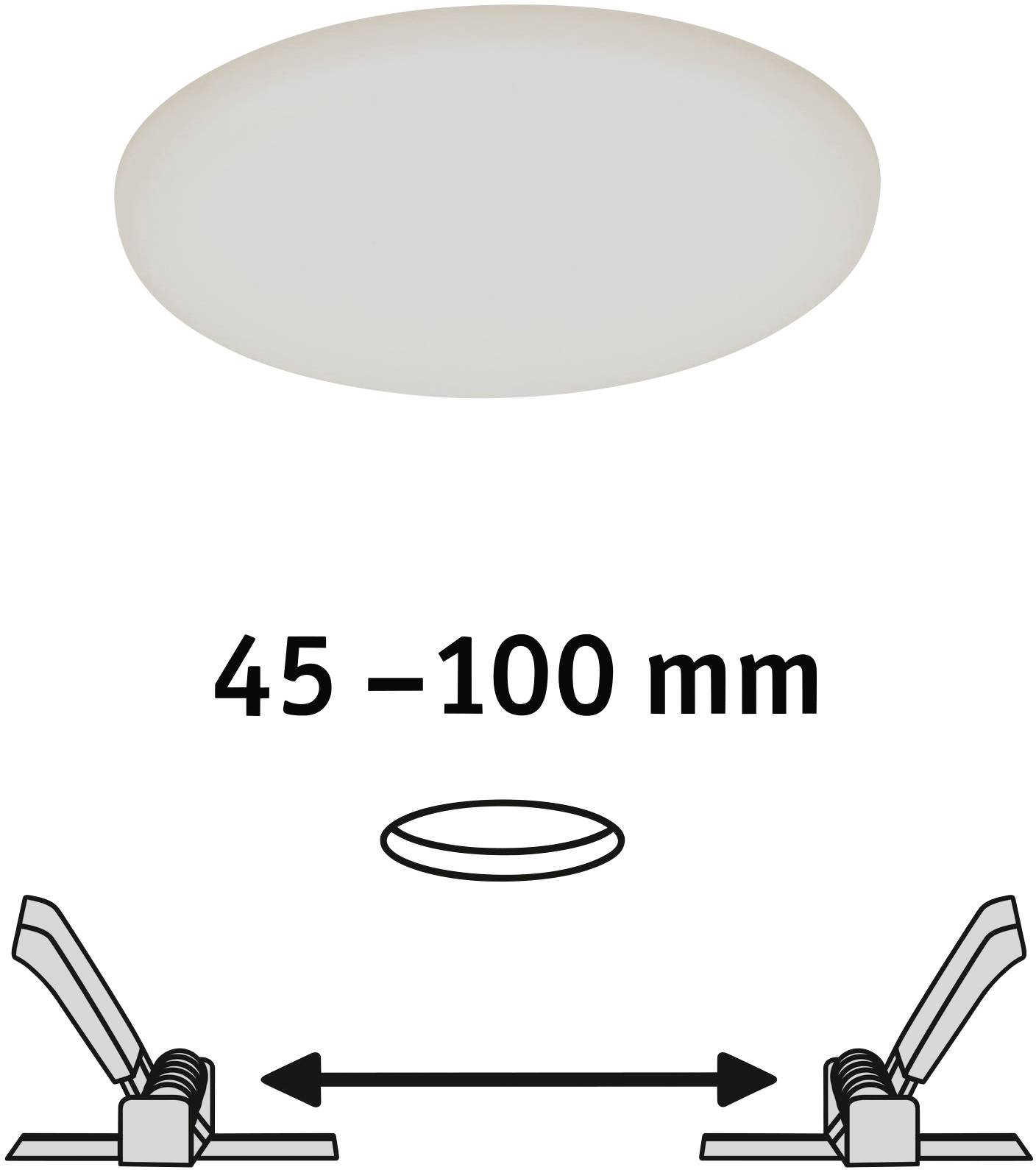 Circular cap, width of 45–100 mm, with two adjustable holders on the left and right for securing.