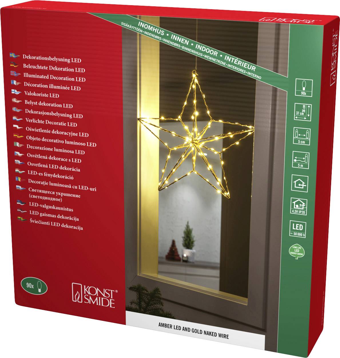 Konstsmide 1802-883 Illuminated door wreath Star Amber LED (monochrome) Gold EEC: G (A - G)