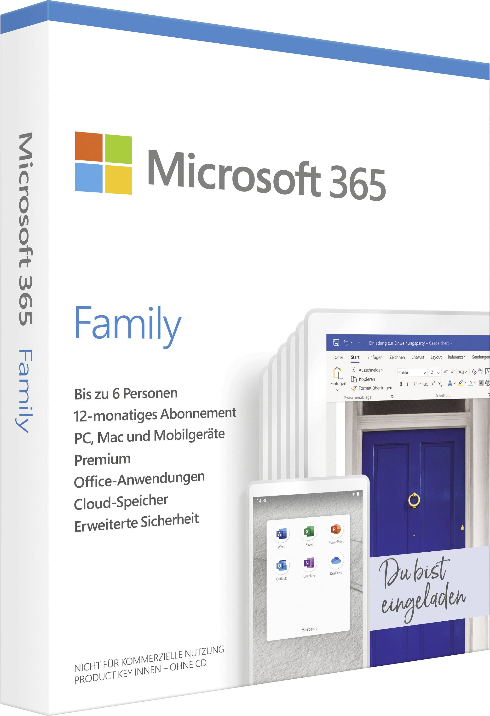Microsoft 365 Family Full version, 6 licences Windows, Mac OS, Android, iOS Office package