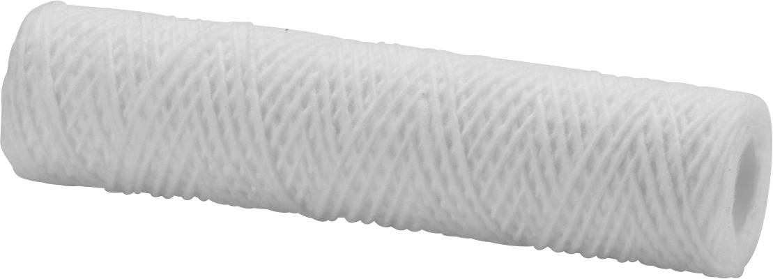 White cylindrical mesh filter cartridge on a plain background