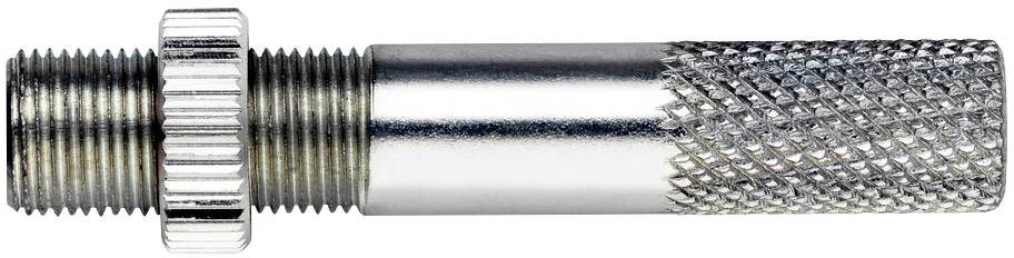 Metal adapter with knurled handle and right-hand internal thread, suitable for industrial applications or connection purposes.